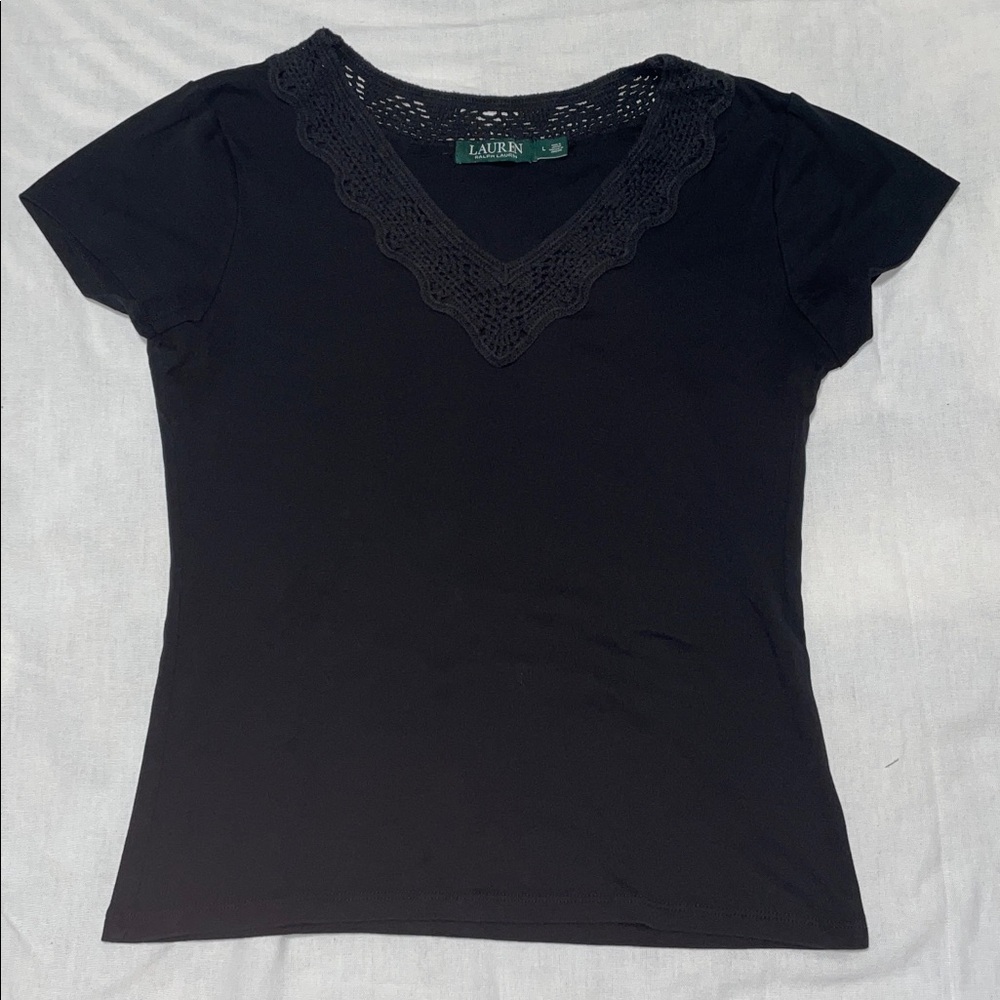 Lauren V-neck Black Short Sleeve Top